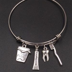 Adjustable stainless steel charms bangle